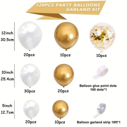 120 styk ballong garland arch kit med konfetti - Hvit og gull